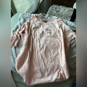 Express light pink mid length sleeves criss cross arms cutout sweater xs